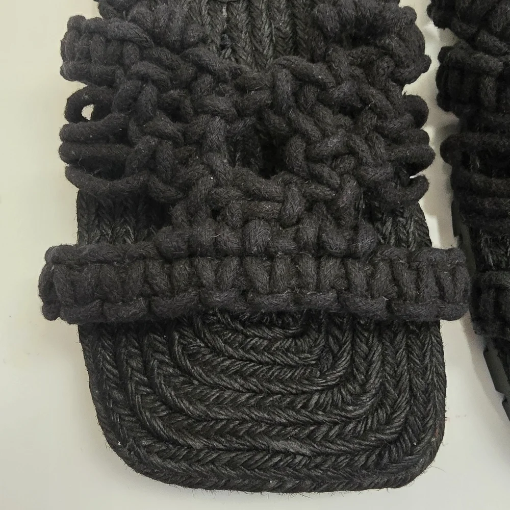 Free People Black Sandri Macrame Sandals slip on crochet bohemian beachy boho